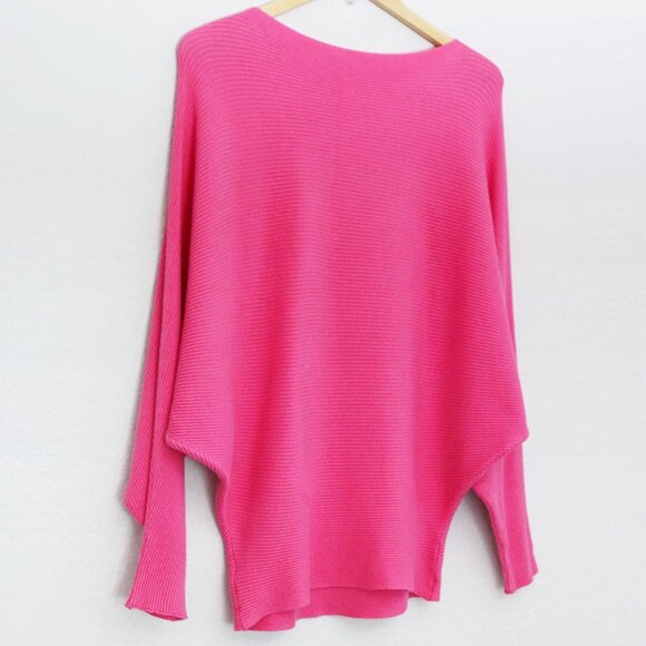 Makarthy Batwing Dolman Sleeves Ribbed Knit Drapey Sweater Cashmere Wool Blend - Picture 11 of 15